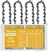 4-Pack 18 Inch Chainsaw Chain,.325" Pitch .050" Gauge 68 Drive - Links Full Chisel Chain Saw Chai...
