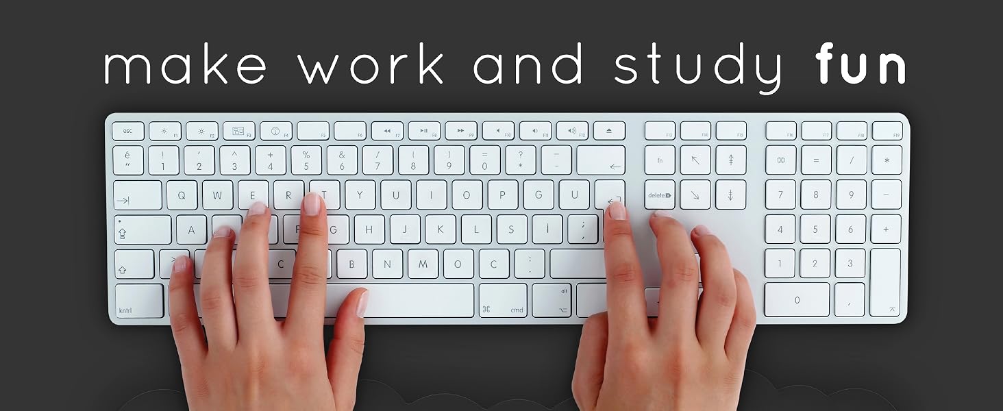 Two hands typing on keyboard with black cloud wrist rest for computer keyboard