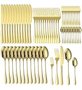 A · HOUSEWARE Gold Silverware Set For 12 People 60 Piece Stainless Steel Flatware Set Spoon Fork ...