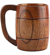BOENLU Wooden Beer Cup Drinking Mug with Handle Handmade Beer Mug Oak Wood Dark Wooden Gift Barre...