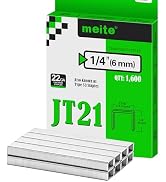 meite JT21 Staples, 1/4 Inch Galvanized Fine Wire Staples for Staple Gun - 1,600 Counts, 7/16" Cr...