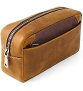 ECHSRT Crazy Horse Leather Pen Pouch for Adults, Wide Opening Canvas and Full Grain Leather Stati...