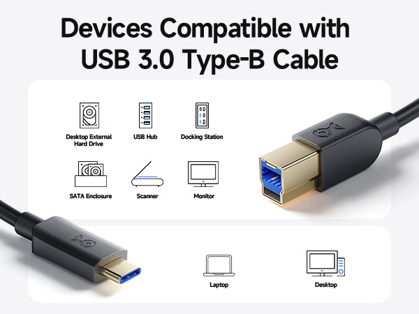 usb type-c to usb-b 3.0 cable compatible with macbook, chromebook pixel, and more