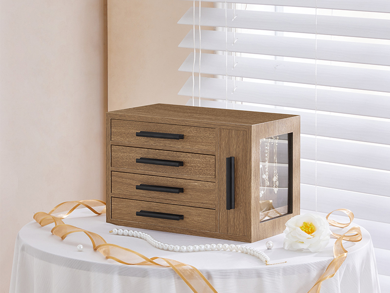 Jewelry Box, Wooden Jewelry Organizer with Transparent Windows, Jewelry Storage Box