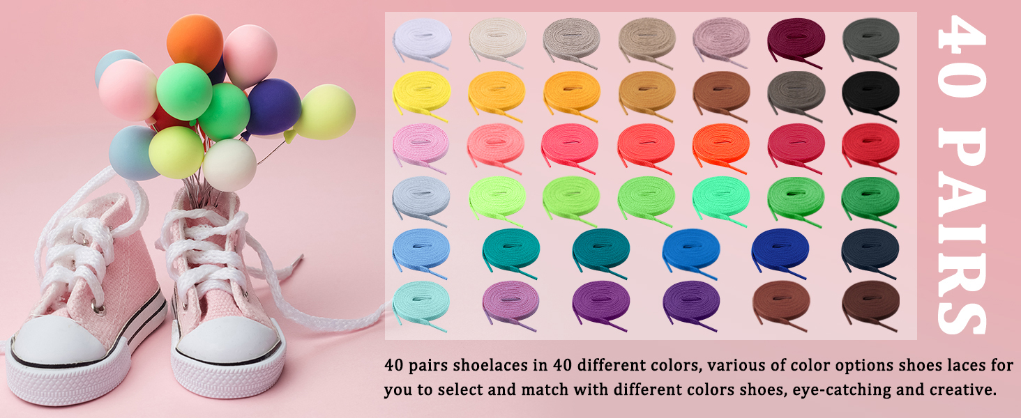 Come with 40 pairs shoelaces in 40 different colors,various of colors options shoes laces for you