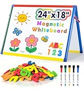 SWANCROWN Magnetic Board for Kids - Tabletop White Board for Children- 24x18 Inch Double Sided Fo...