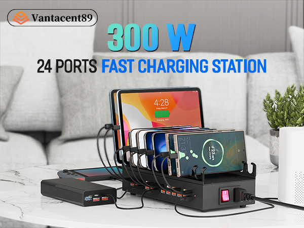 USB Charging Station, 20 Port Fast Charging Station for Multiple Devices USB C Charger Block