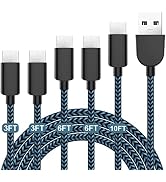 5Pack (3/3/6/6/10FT) Fast Charging 3A USB-C to USB-A Cable Rapid Charger Quick Cord Compatible Sa...