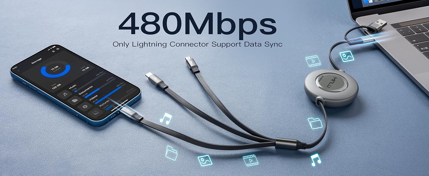 3 in 2 retractable chargers fast charging cable and data transfer multiple chargers for all devices