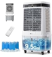 Uthfy 2800 CFM Swamp Cooler, 37" Evaporative Air Cooler with 9.5 Gal Detachable Water Tank, 120° ...