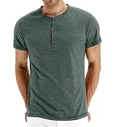 PEGENO Men's Fashion Casual Front Placket Short Sleeve Henley T-Shirts Cotton Shirts