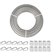 TooTaci 1/4 Stainless Steel Cable, 50ft 1/4 Wire Rope with Thimbles and Aluminum Crimping Sleeves...