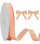 KINGLAKE Orange Gingham Ribbon - 5/8'' x 50 Yards Orange and White Ribbon for Gift Wrapping, Poly...