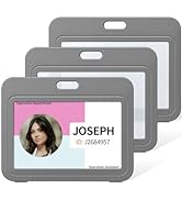 Uniclife ID Badge Holder with Double-Sided Windows Horizontal Hard Plastic Case Grey Card Protect...