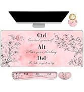 NXZGO Large Gaming Mouse Pad Pink Floral, Ergonomics Keyboard Desk Mat with Wrist Rest, Cute Exte...