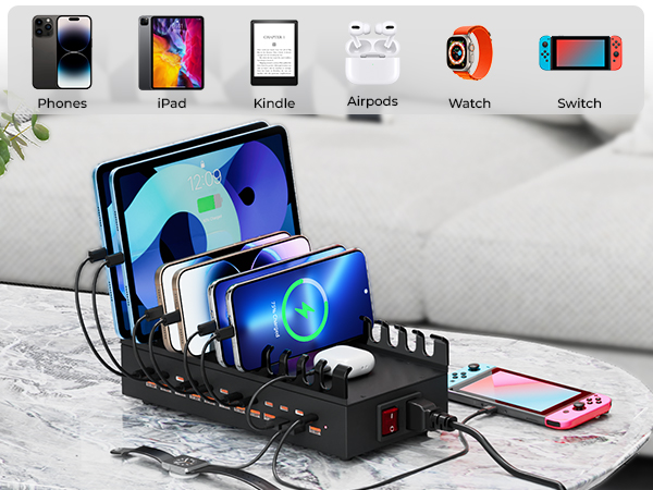 Charging Station for Multiple Devices, 300W 24 Ports USB Charger Block Multiple USB Power Strip