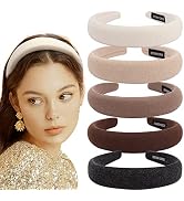 ACO-UINT 5 Pack Padded Headbands with Soft Fabric - Plain Thick Hair Accessories for Women and Girls