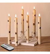 Girimax Birch Bark Christmas Flameless Taper Candles with Remote, Flickering Battery Wood LED Can...