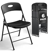 FurniEdge 6 Pack Black Folding Chair, Plastic Portable Stackable Commercial Seats with Steel Fram...