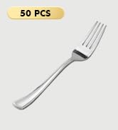 50 Pack Silver Plastic Forks, Heavy Duty Silver Forks Disposable, Silver Plastic Cutlery Perfect ...
