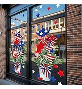 AnyDesign Patriotic Window Clings 2 Roll Large 4th of July Stars Plant Pots Window Decorations Re...