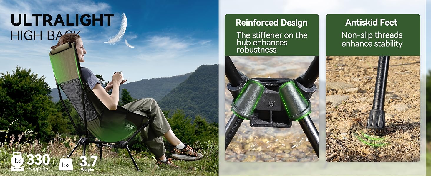 Lightweight tall back camp chair fold up chair