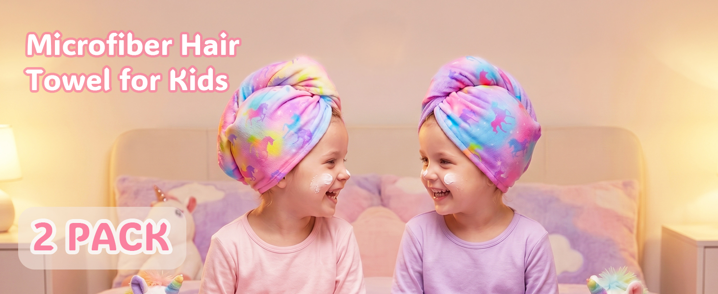 Microfiber Hair Towel Wrap for Kids 2 Pack