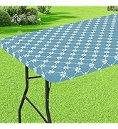 misaya Rectangle Vinyl Table Cloth, Elastic Fitted Tablecloth with Flannel Backing, Waterproof Pl...
