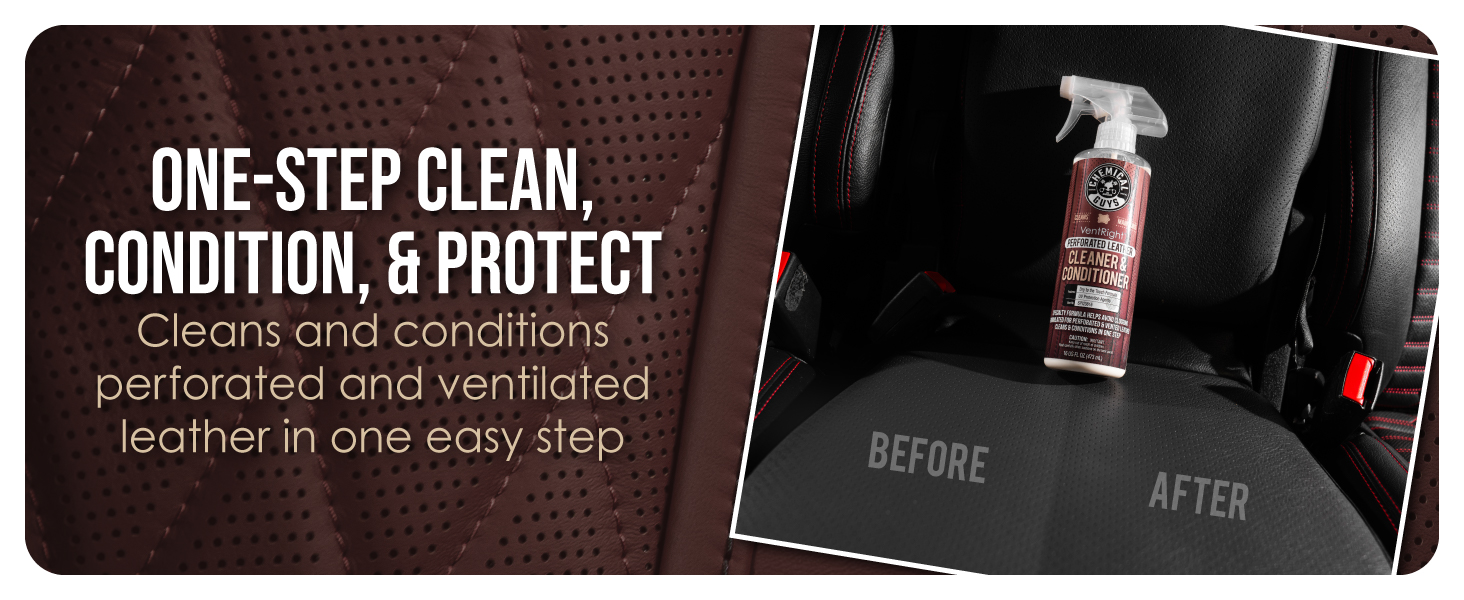 Perforated leather cleaner reaching deep into ventilated seat channels