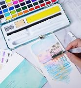 TAVOLOZZA Watercolor Paint Set, 50 Vivid Colors Including Metallic and Fluorescent Colors in Gift...