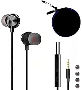 Earbuds Zipper Pocket-Sized Bag Case with Carabiner + Crystal Clear Sound Magnetic Metal in-Ear E...