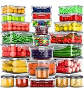 RockBerry 50 Pcs Large Food Storage Containers with Lids Airtight-Total 526OZ Stackable Kitchen S...