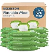 McKesson Flushable* Adult Wet Wipes – 576 Wipes (12 Pack of 48) – Aloe & Vitamin E, Plant-Based C...