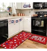Yovirinto Red Stars 4th of July Independence Day Patriotic Kitchen Rugs Set of 2,Memorial Day Hom...