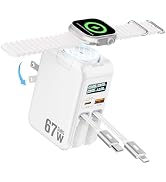 67W Retractable Phone Charger Wall Plug,5 in 1 Retractable Wall Charger for Apple Watch Only, Fas...