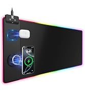 Mouse Pad with Magnetic Wireless Charging, Large Desk Pad Protector, RGB Black Mousepad Desk Mat ...