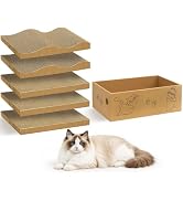 AGYM 5 Packs Cat Scratcher Set with Storage Box, 2 Wave Lounge Pads + 3 Flat Corrugated Cardboard...