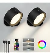 AMETHEUS Wall Mounted Lights, 2 Pack Rechargeable RGB Color Changing Light, 3 Color Temps & Remot...