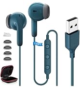 ASKUBSKU USB Headphones with Microphone for PC 7.5Ft Cable, Blue | USB Earbuds for Computer, USBA...