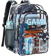 PACKISM Clear Backpack for School - 18 Inch Extra Large Heavy Duty Clear Bookbag for Boys, See Th...