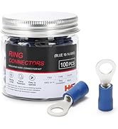 HKS 100PCS Insulated Ring Terminal #10" BLUE 16-14 AWG - M5 - Tinned Red Copper - Electrical Wire...