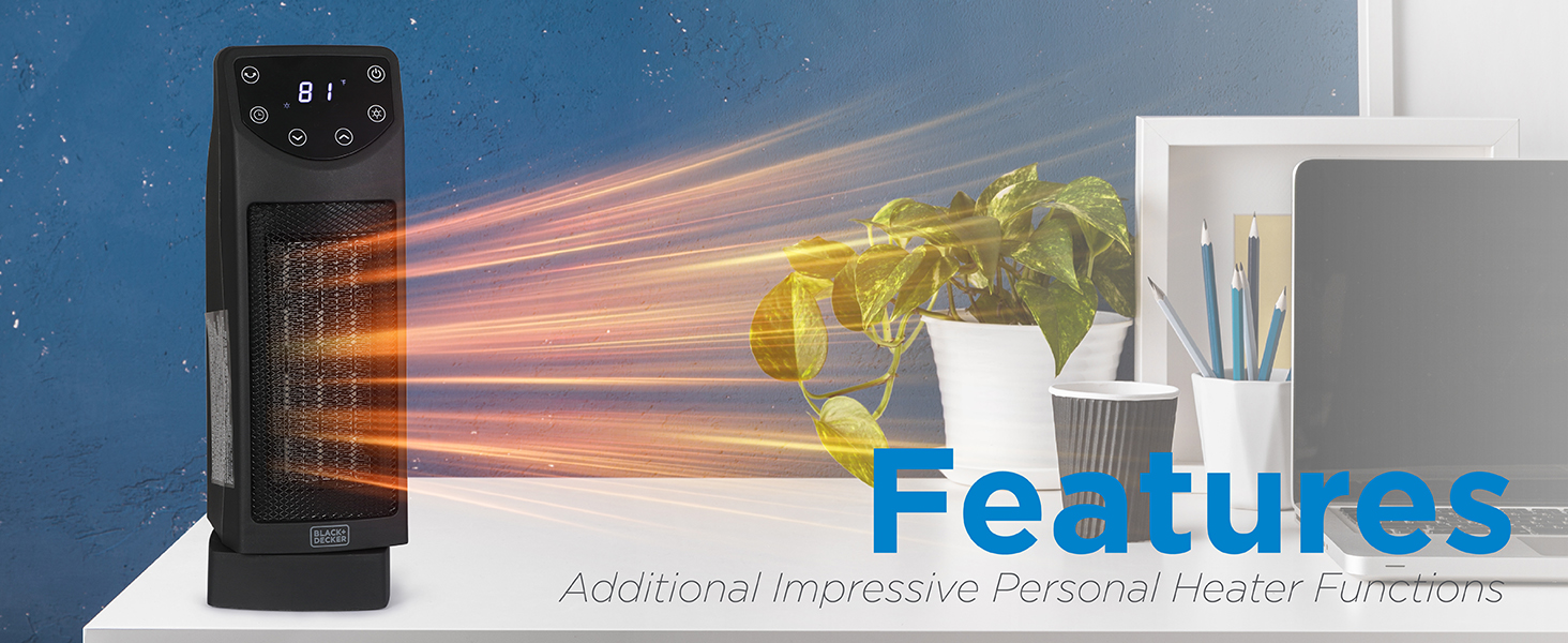 BLACK+DECKER Oscillating Space Heater, Portable Heater with Remote Control