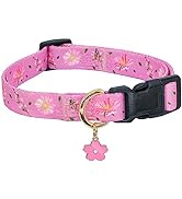 Cotton Handmade Dog Collar for Small Medium Large Dogs,Pink Flowers with Pendant Cute Dog Collars...