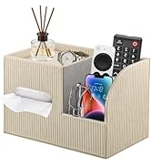 Fanousy Modern PU Leather Cube Tissue Box Cover with Storage Tray, Multifunctional Remote Control...