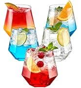 BESTSTAR 40 PCS Clear 12 Oz Plastic Wine Whiskey Glasses, Diamond Stemless Unbreakable Disposable...