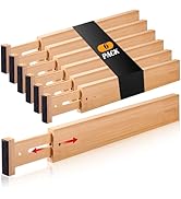 Fabsome Drawer Divider 6 Pack, Bamboo Kitchen Dividers Organizers Adjustable 17''-22'', Wooden Dr...
