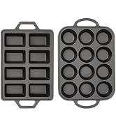 Flavehc Cast Iron Muffin Pans 12 Cup and Cast Iron Mini Loaf Pans 8 Cavity Regular Size Cupcake P...