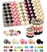 100PCS FIVEIZERO Silicone Beads for Keychain Making, 9mm & 15mm Pink Black Mixed 5 Colors Silicon...
