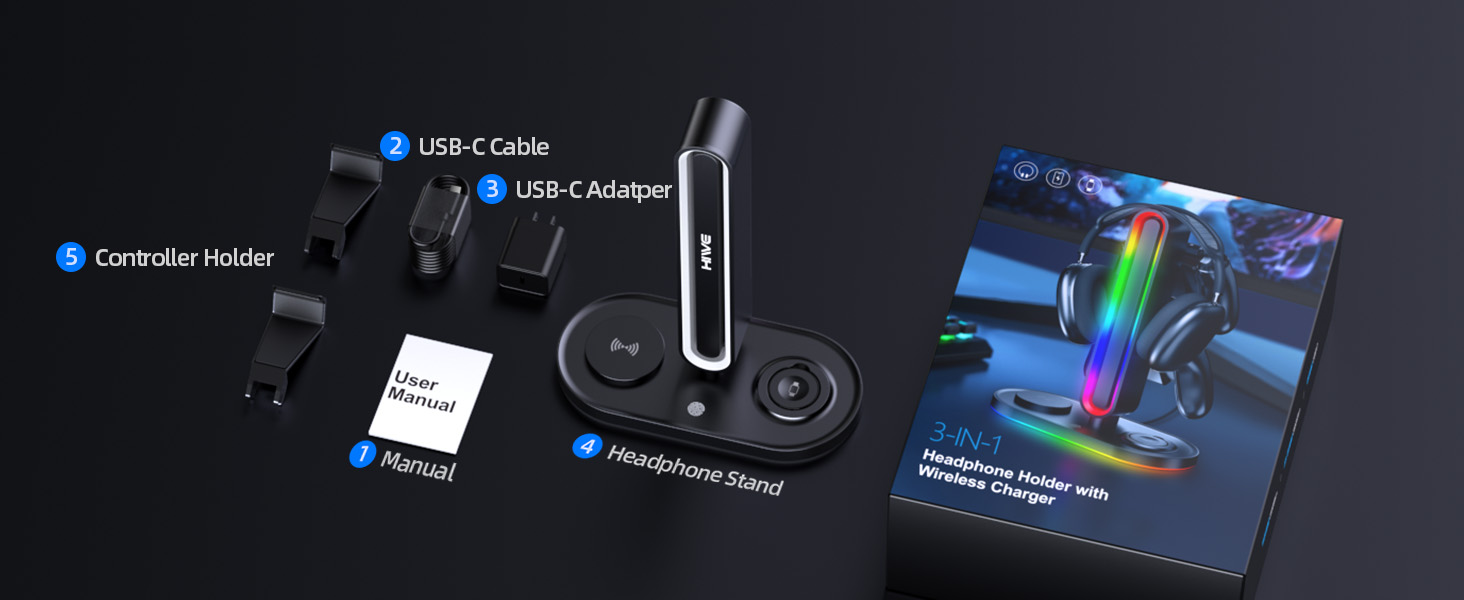 RGB Headphone Stand with Wireless Charging