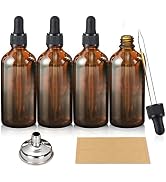 AOZITA 4 Pack, 4oz Dark Amber Dropper Bottles with 1 Funnels & 4 Labels - 4 oz / 120ml Brown Glas...